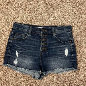 Only worn a couple of times. Dark blue, and a few rips.